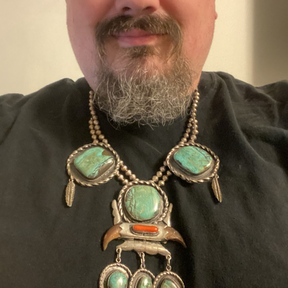 Turquoise coral and Sterling Silver Statement Necklace handmade museum worthy - Picture 9 of 9